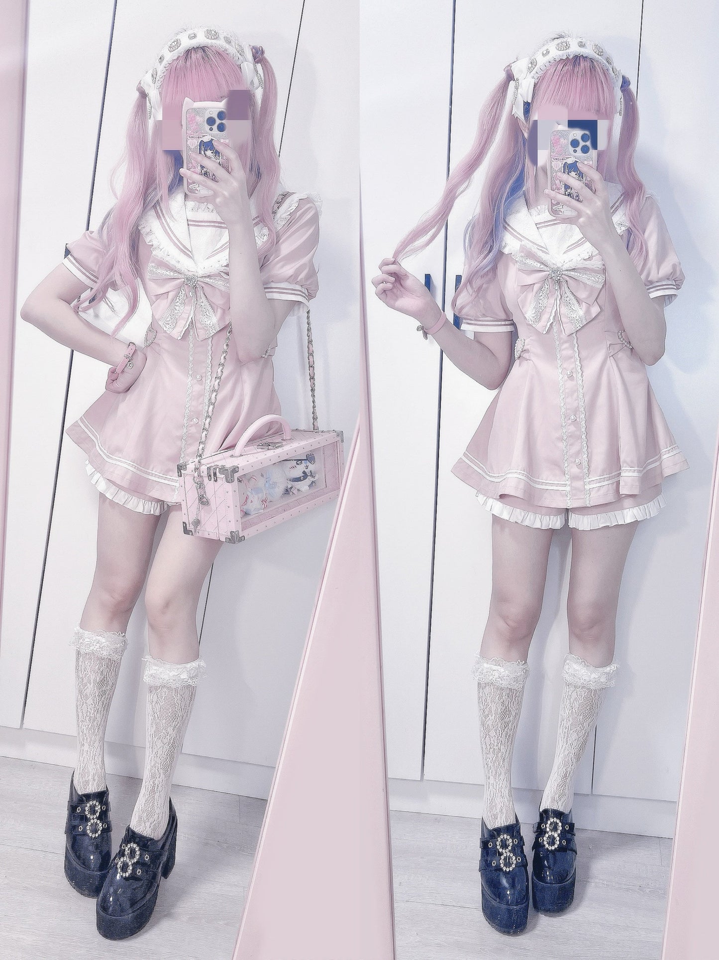 [pre-order] Sailor Collar Peplum Top + Shorts