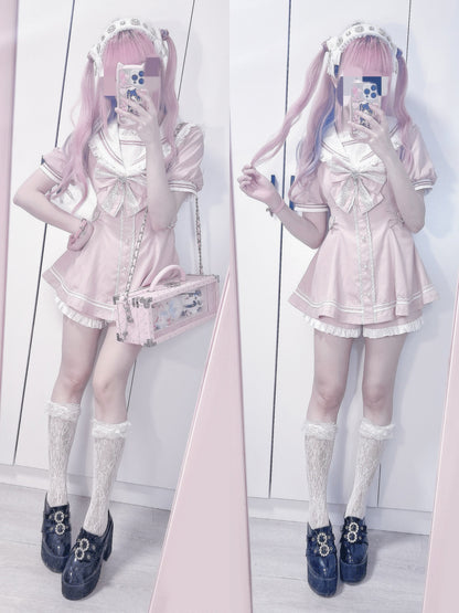 [pre-order] Sailor Collar Peplum Top + Shorts