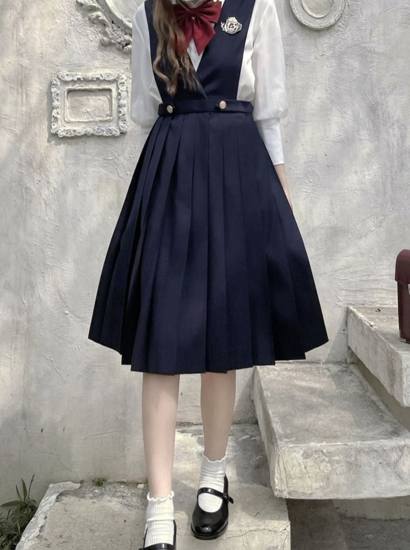 Chiffon Inner Shirt + College Suspender Skirt