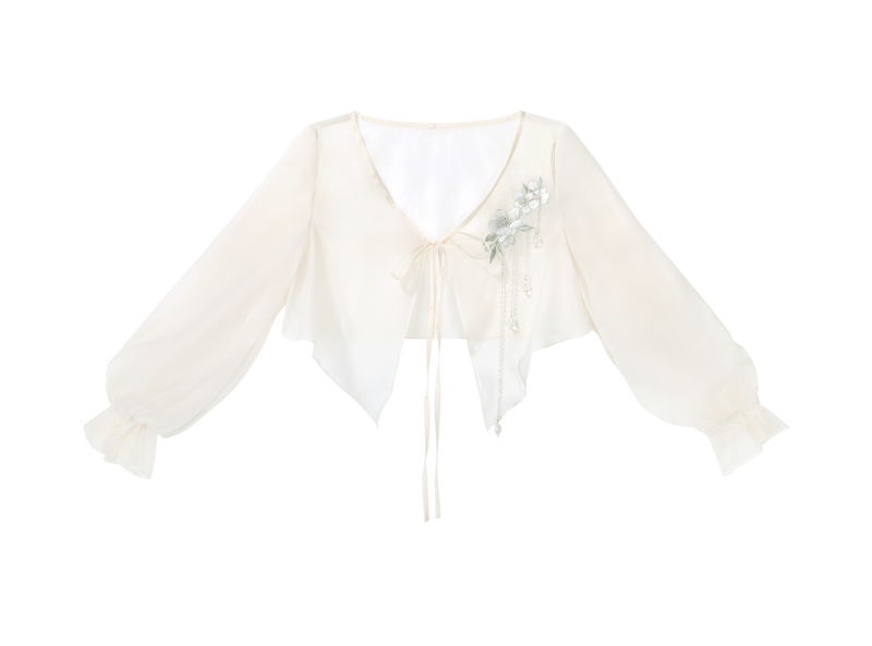 Chinese-style Gradient Retro Dress + Sheer Cardigan