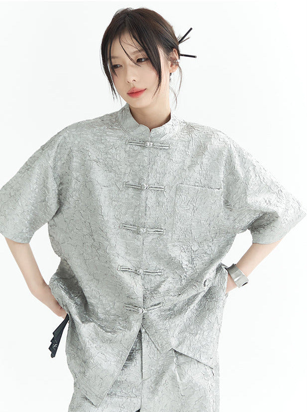 Sparkling Chinese-style Shirt Pants Suit