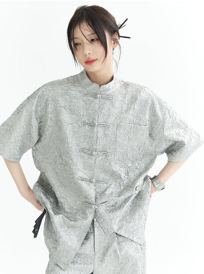 Sparkling Chinese-style Shirt Pants Suit