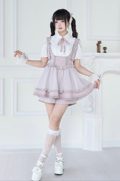 [pre-order] Spray Sheer Lace Sleeve Ribbon Shirt + Strap Bustier Dress