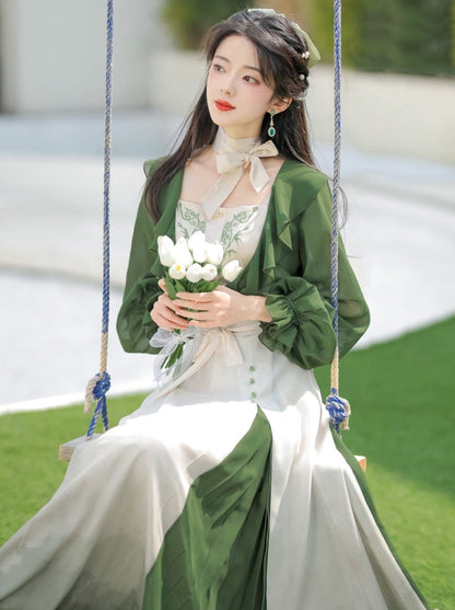 Lolita Chinese-style Top + Camisole + Long Skirt + Ribbon