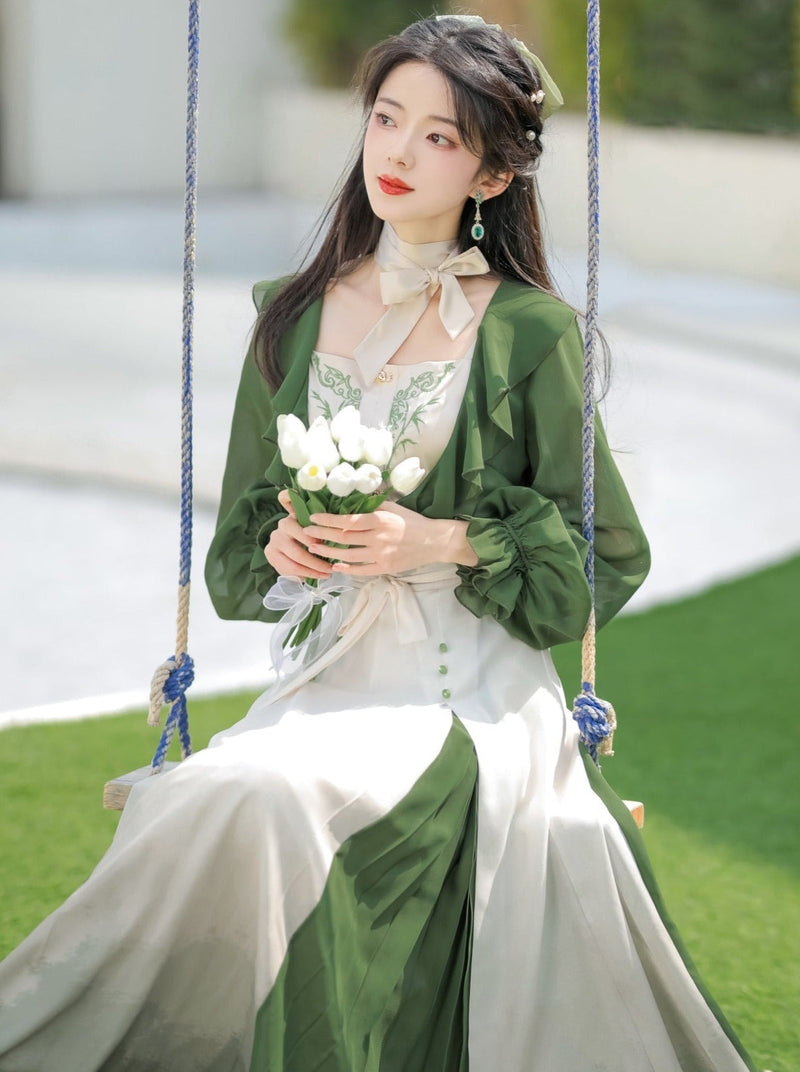 Lolita Chinese-style Top + Camisole + Long Skirt + Ribbon