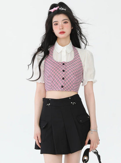 Puff Sleeve Shirt + Neck Band Bustier