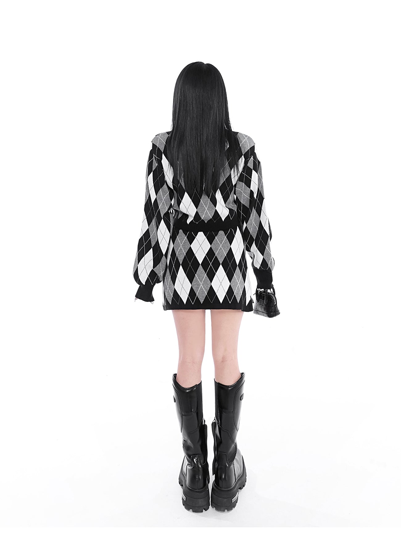 Spicy Retro Loose Slim Argyle Knit Suit Set