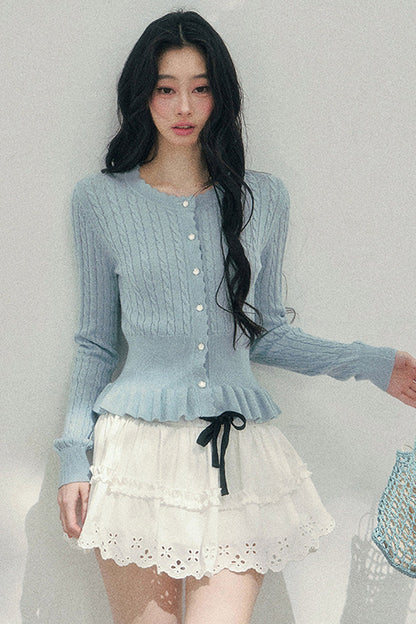 Pearl Crochet Ruffled Sweater