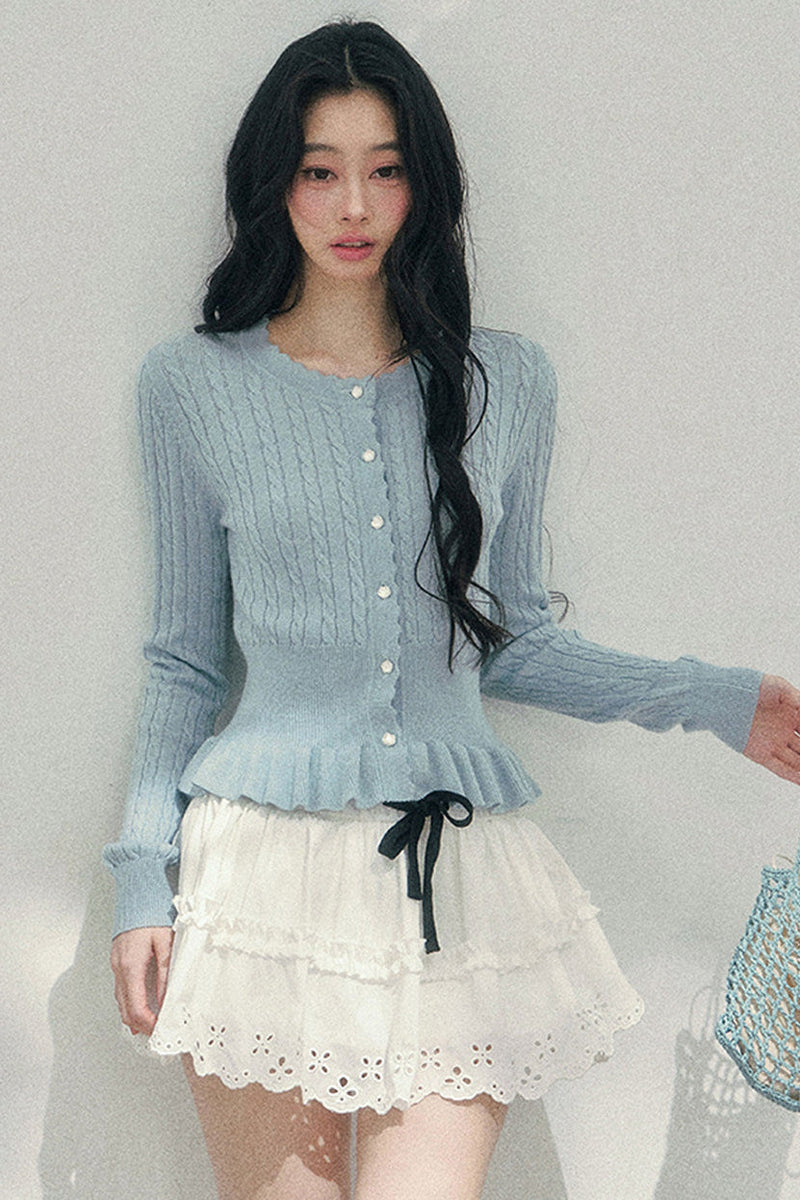 Pearl Crochet Ruffled Sweater