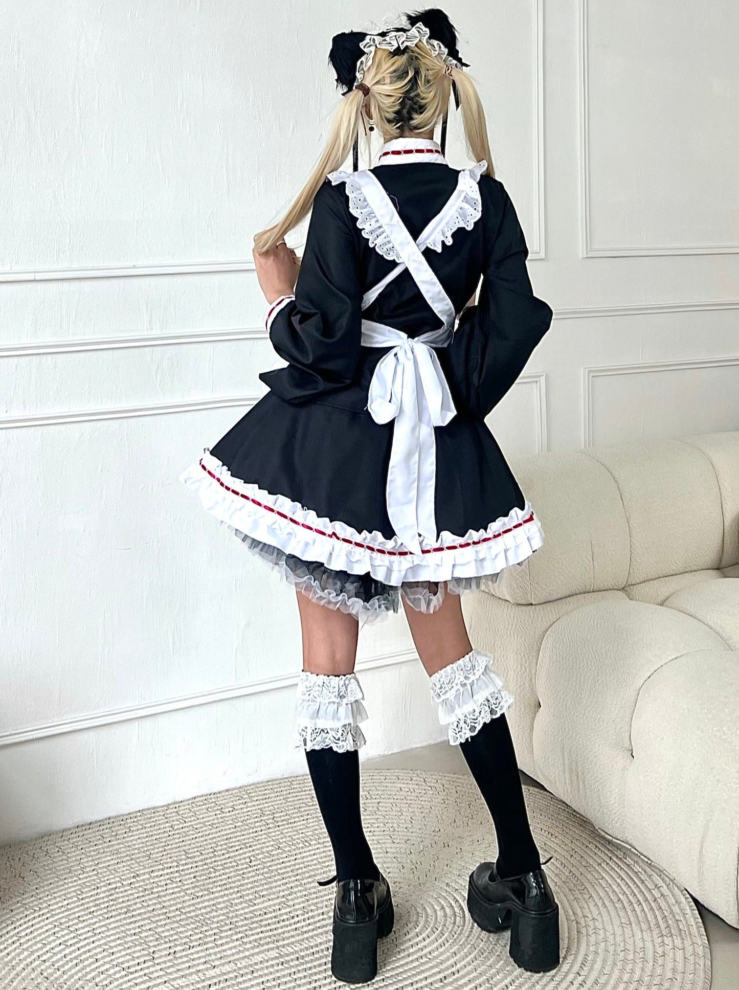 Monochrome Maid Ruffled Dress