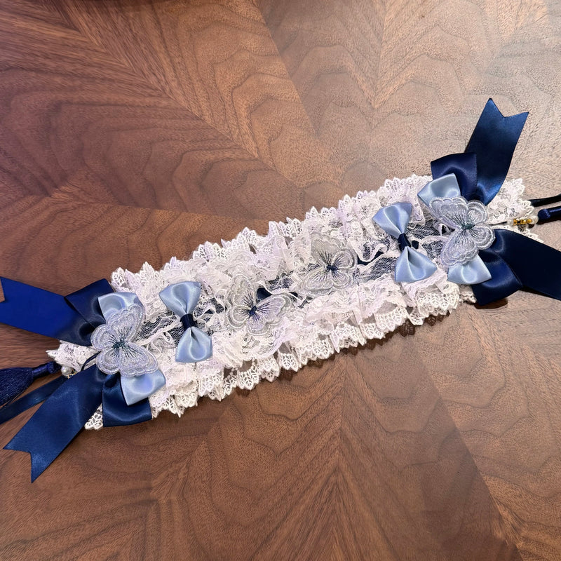 [pre-order Deadline: May 6] Dark Blue Moonlight Sea Lace Ribbon Layered Dress + Accessories