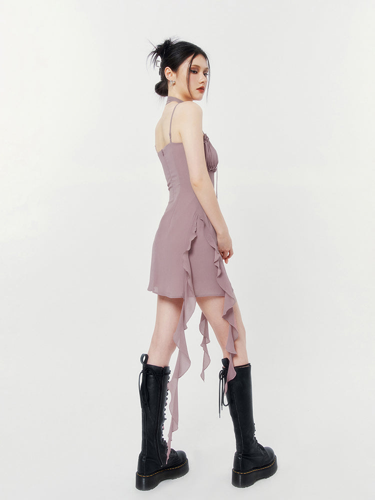 Double Streamer Rose Ruffle Cami Dress