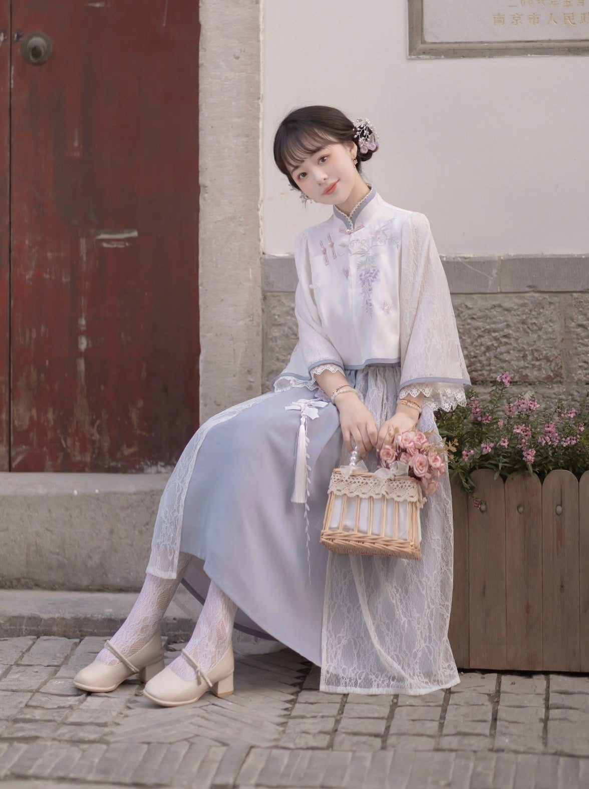 Chiffon Sweet Chinese-style Top + Skirt