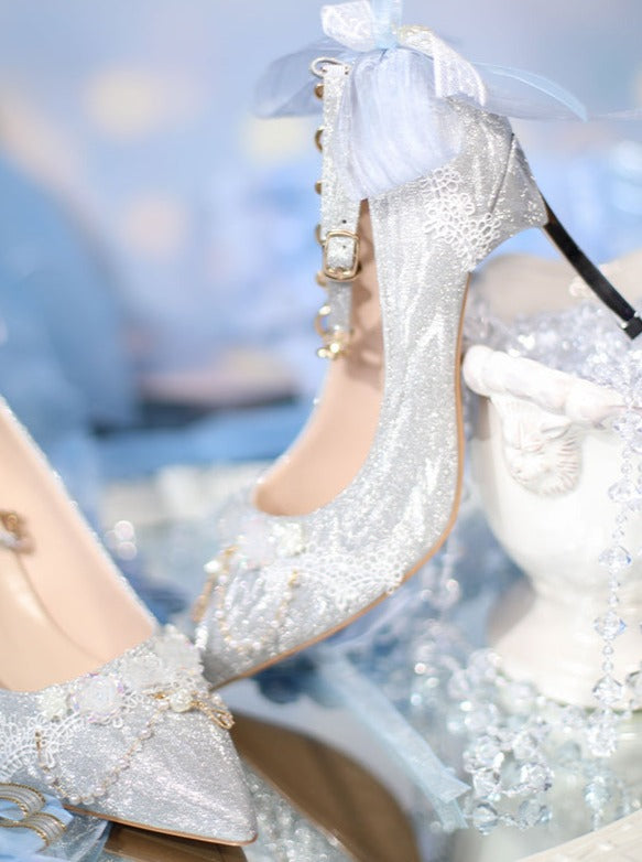 Ice Blue Lace Heels