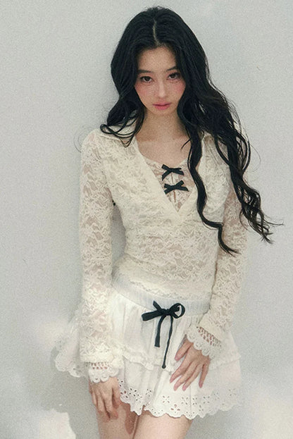 Lace Ribbon Slim Top