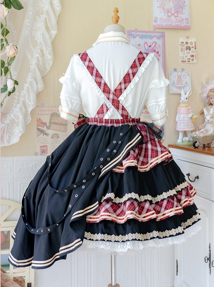 Idol Plaid Lolita Top + Tiered Ruffle Plaid Skirt