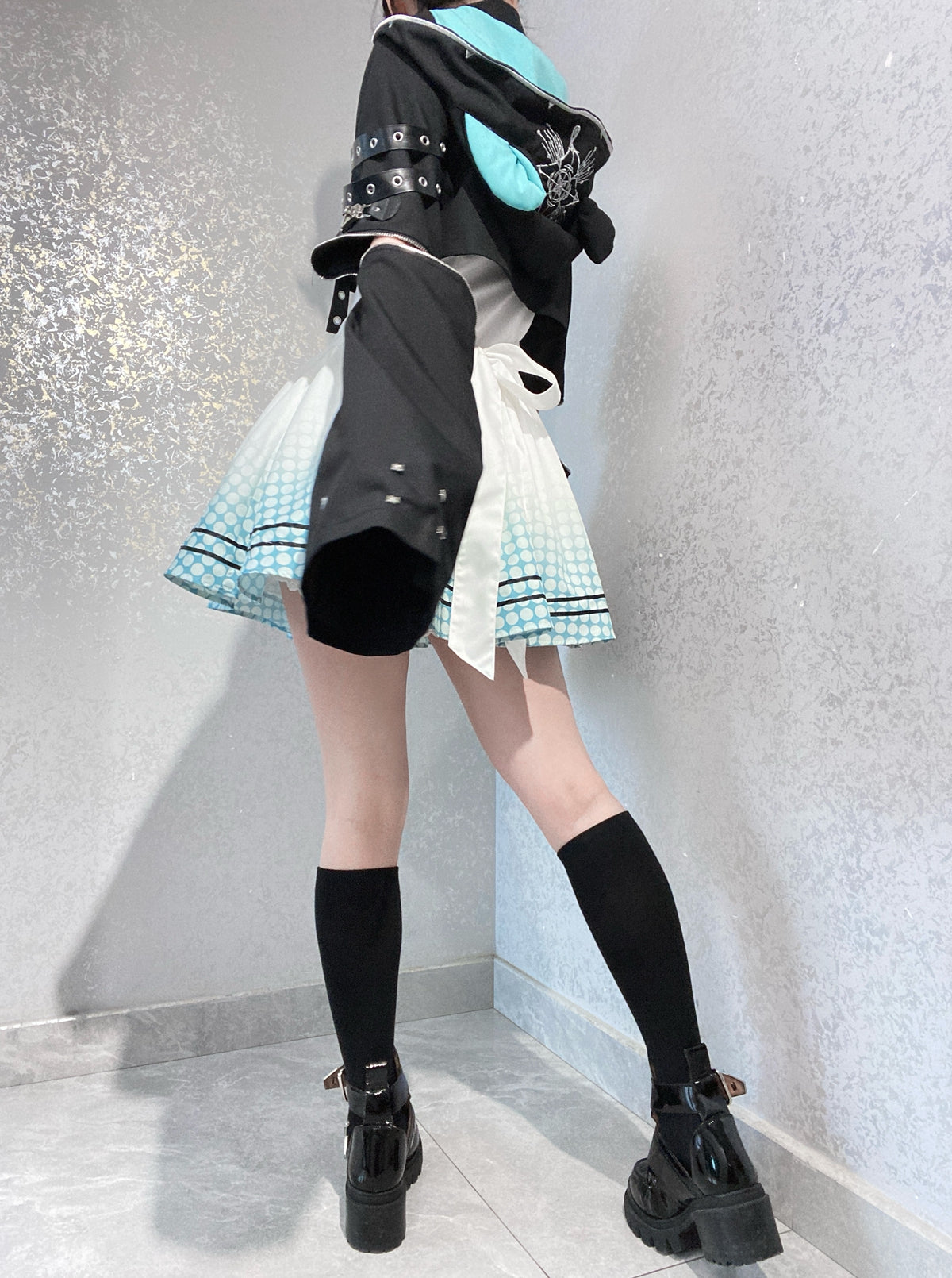 [pre-order] Daily Gothic Retro Punk Style Hooded Jacket + Pleated Jumper Skirt
