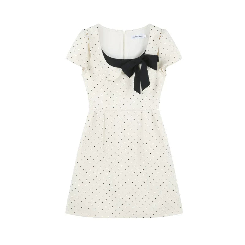French Girly Ribbon Polka Dot Dress