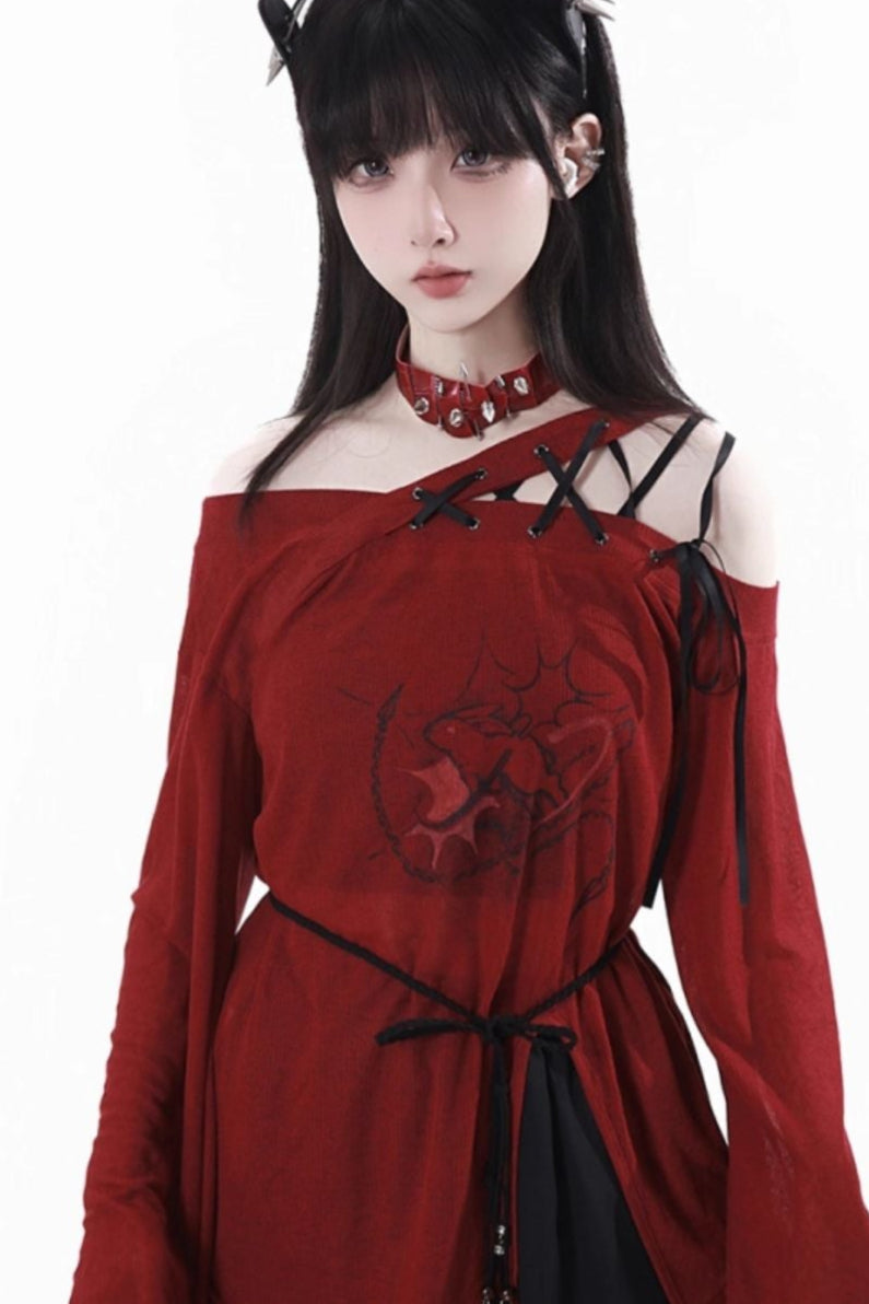Paneled Mode Red Top + Mode Pants + Rose Belt