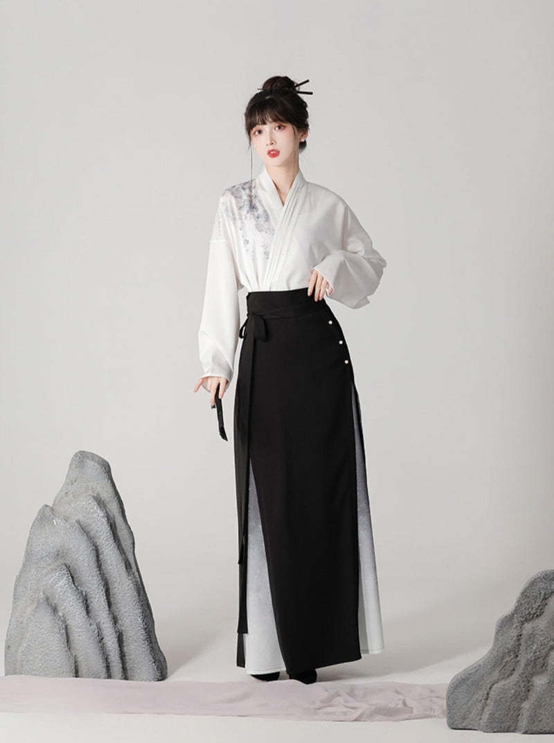 Dark Chinese-style Mode Pleated Skirt Set