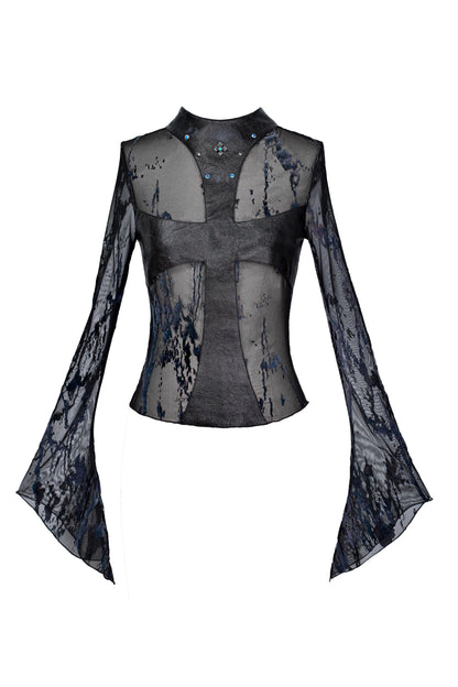 Dark Punk Cross Mesh Top