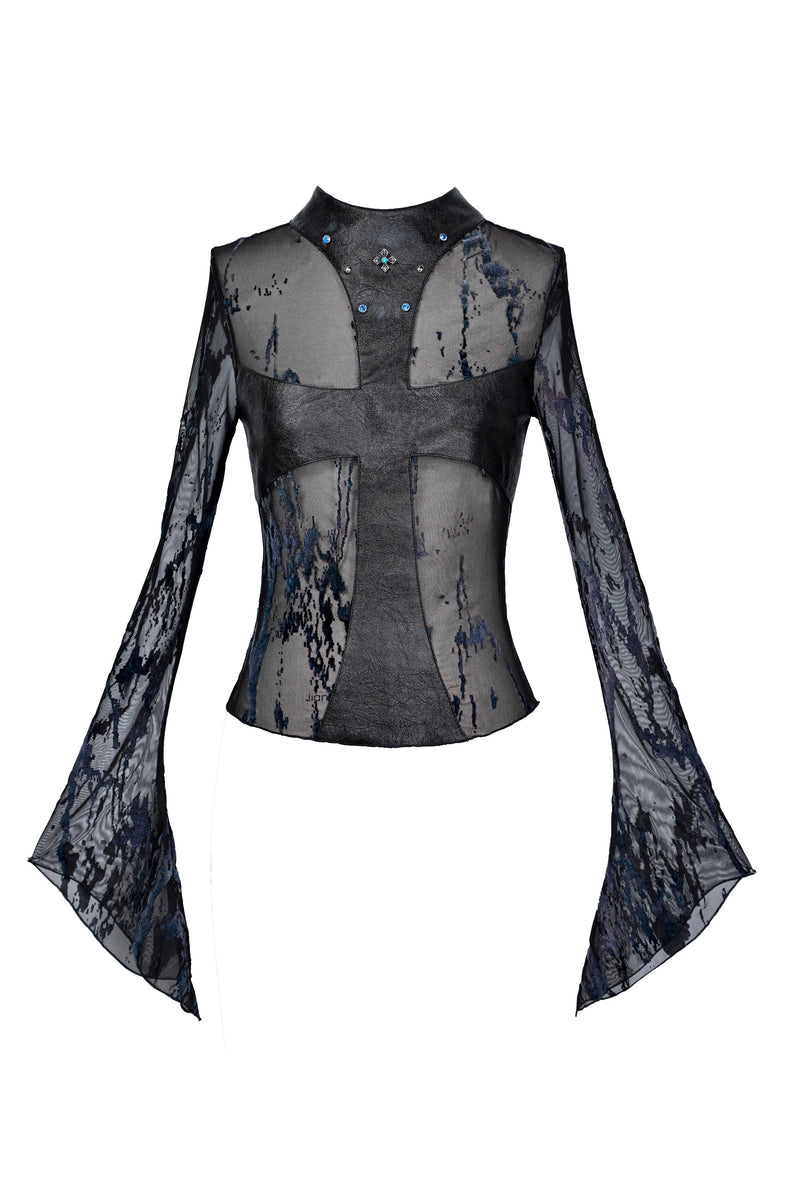 Dark Punk Cross Mesh Top