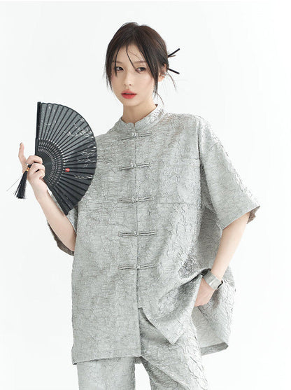 Sparkling Chinese-style Shirt Pants Suit