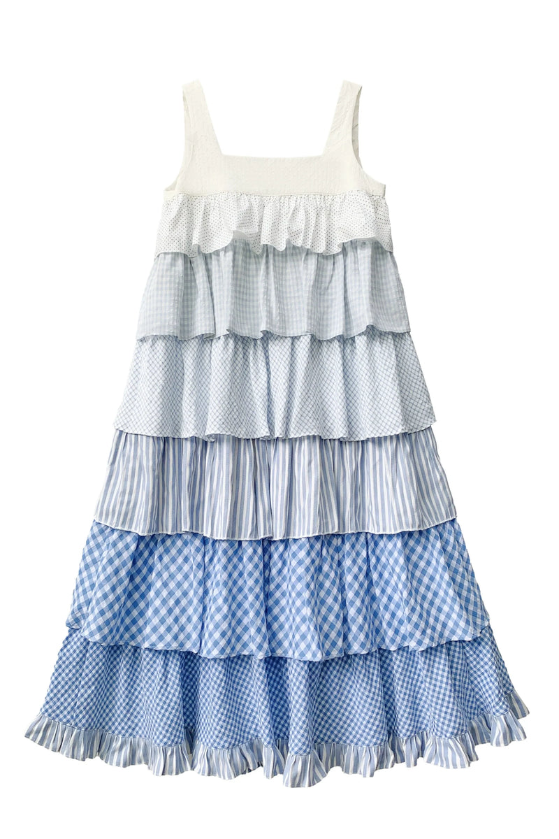 Sky Sweet Tiered Sleeveless Dress + Ribbon Brooch
