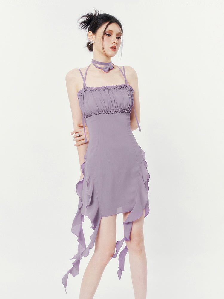 Double Streamer Rose Ruffle Cami Dress