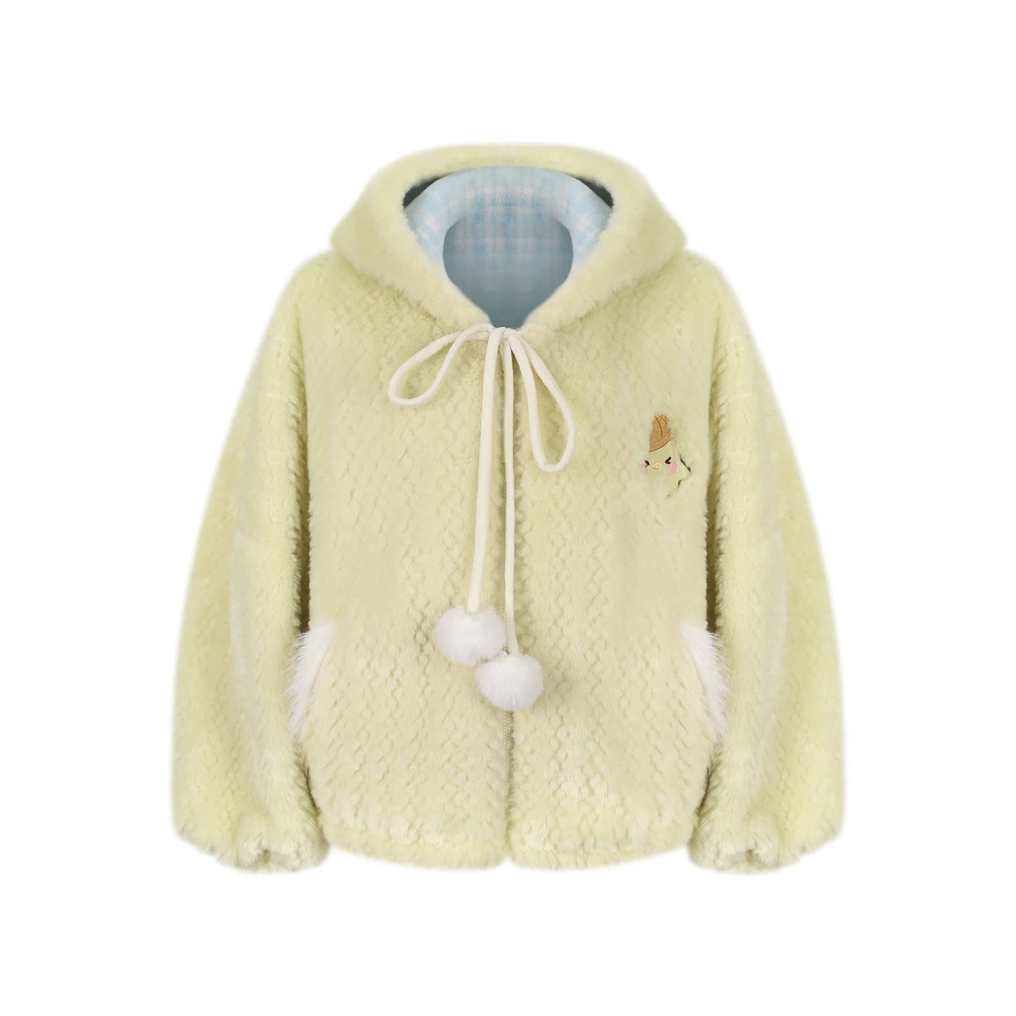 Custard Pudding Yellow Plush Jacket + Blue Plaid Tiered Skirt