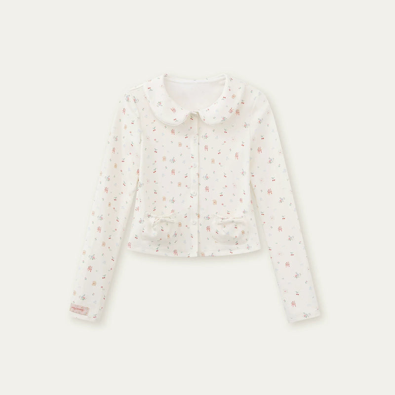 Printed Doll Collar Blouse + Pants