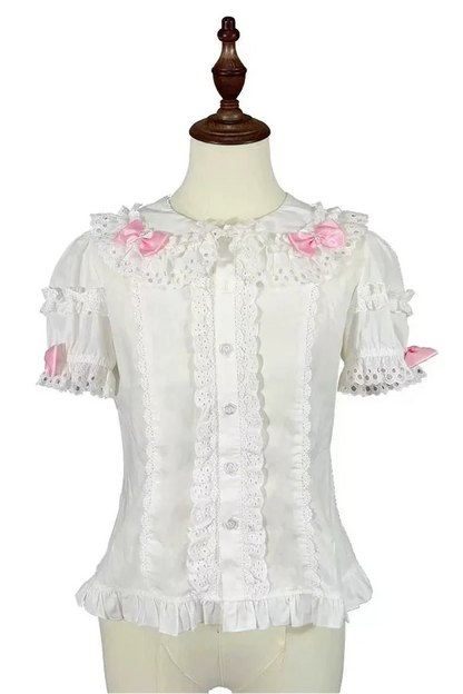 [pre-order Deadline: April 29] Strawberry Rabbit Ear Ribbon Shirt + Ruffled Shoulder Lace Ribbon Jk School Uniform Dress + Full Set/complete Set
