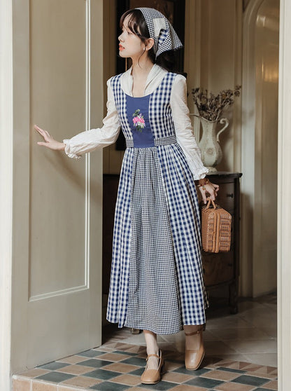 Gingham Plaid Flower Retro Country Dress