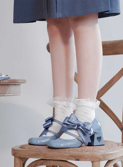 Ribbon Open Heart High Heel Lolita Shoes [jewel Ribbon/normal Ribbon]