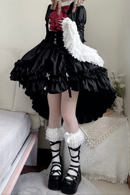 [pre-order Deadline: March 31] Cross Nocturne Gothic Dark Stripe Layered Top + Cross Rose Stripe Pull Up Skirt