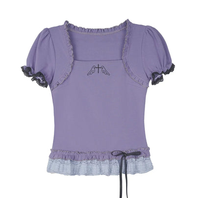 Purple Lace Puff Sleeve Top