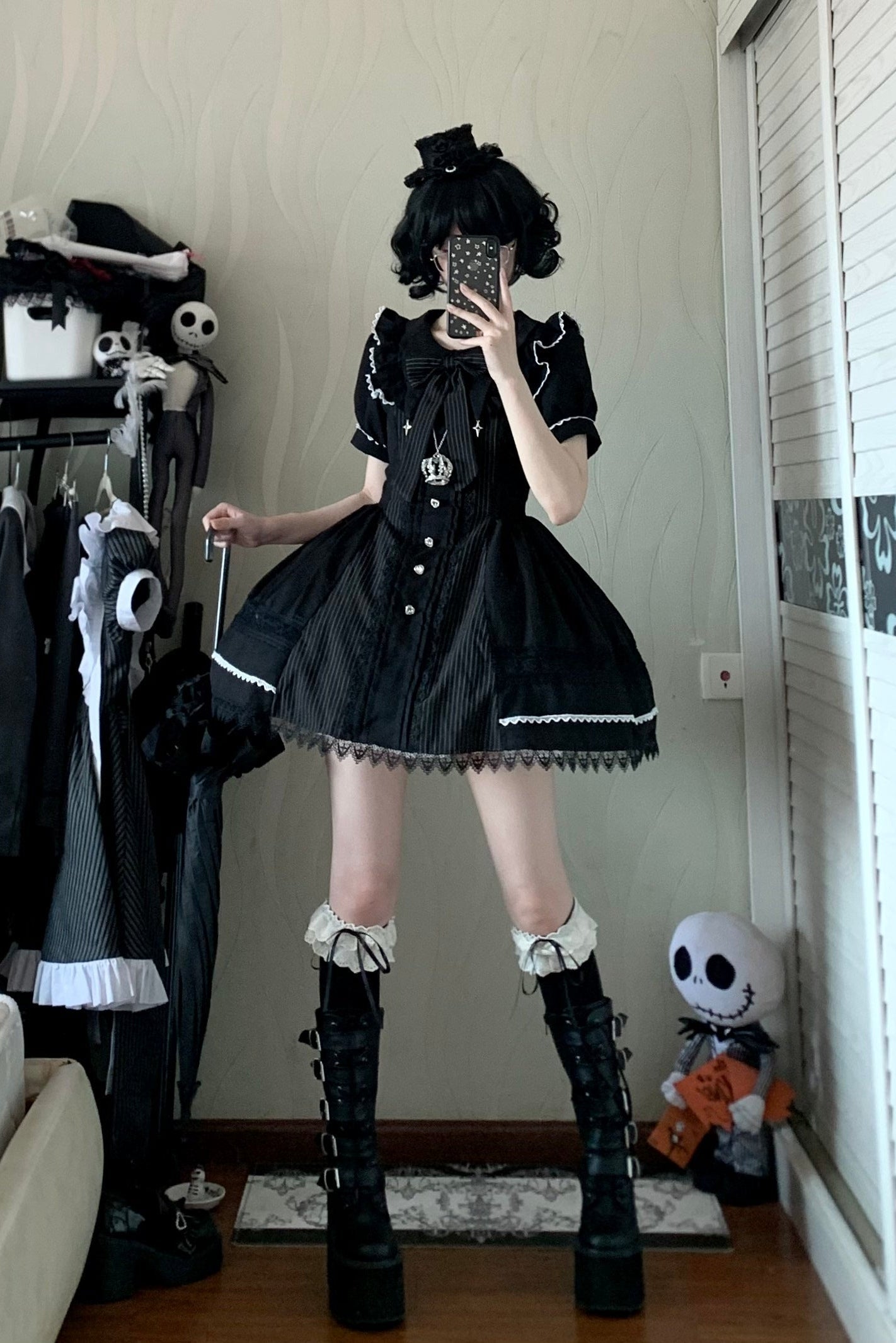 Gothic Doll Striped Lolita Dress + Sleeves