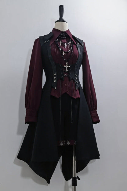 Red Black 4.0 Retro Dark Long Vest Prince Set
