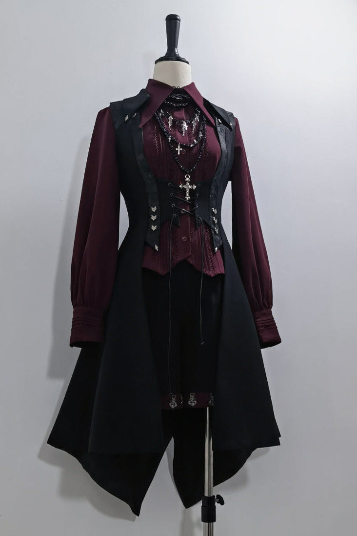 Red Black 4.0 Retro Dark Long Vest Prince Set