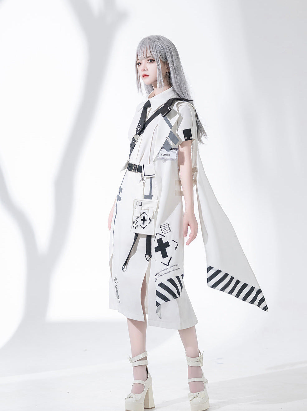 A Line Skirt Design Cape Suit [hoodie Cape + Shirt + Skirt + One Shoulder Cape]