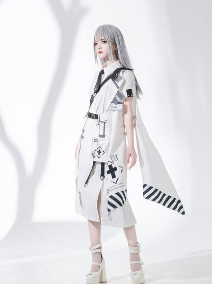 A Line Skirt Design Cape Suit [hoodie Cape + Shirt + Skirt + One Shoulder Cape]