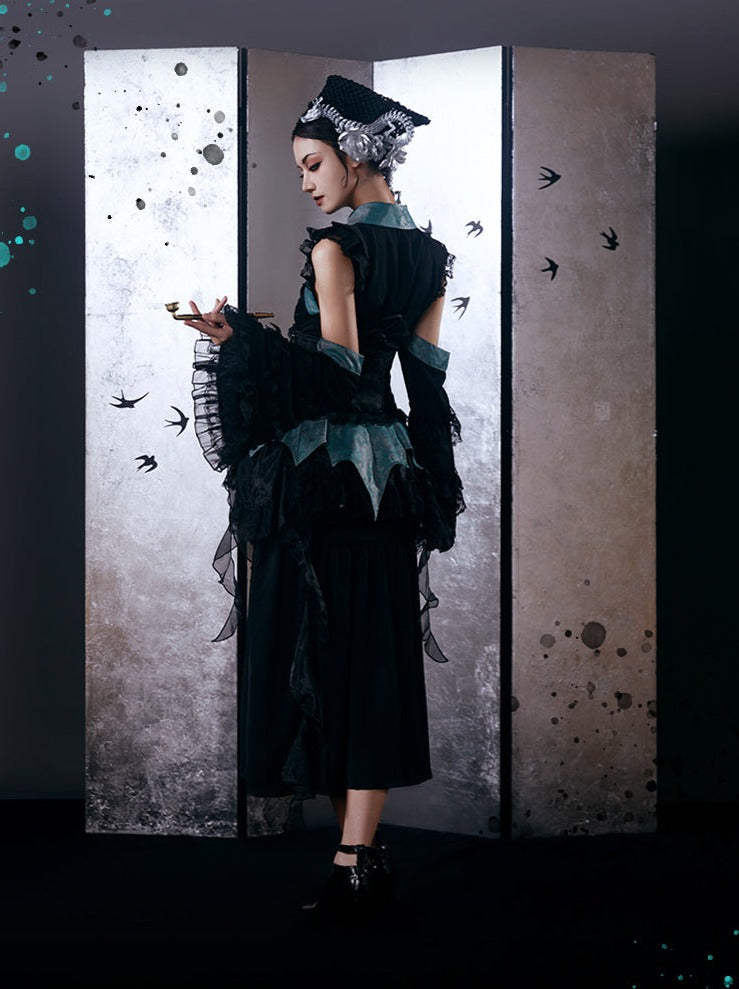 [pre-order] Chinese-style Gothic Subculture Fishtail Skirt + Top + Waist Corset