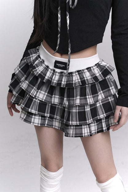 Plaid Top + Short Puff Skirt