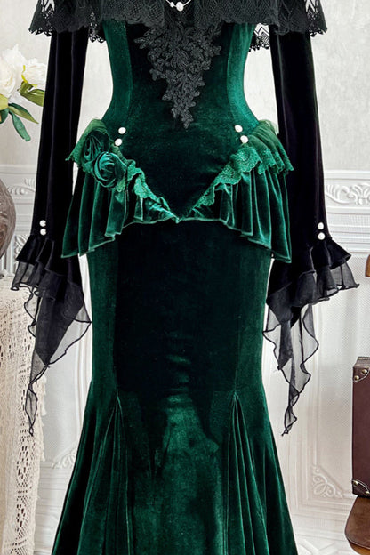 [pre-order] Dark Forest Lolita Fishtail Dress + Long Sleeve Short Cape