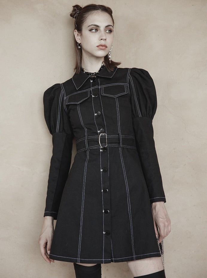 Double Pocket Waist Mark Denim Dress