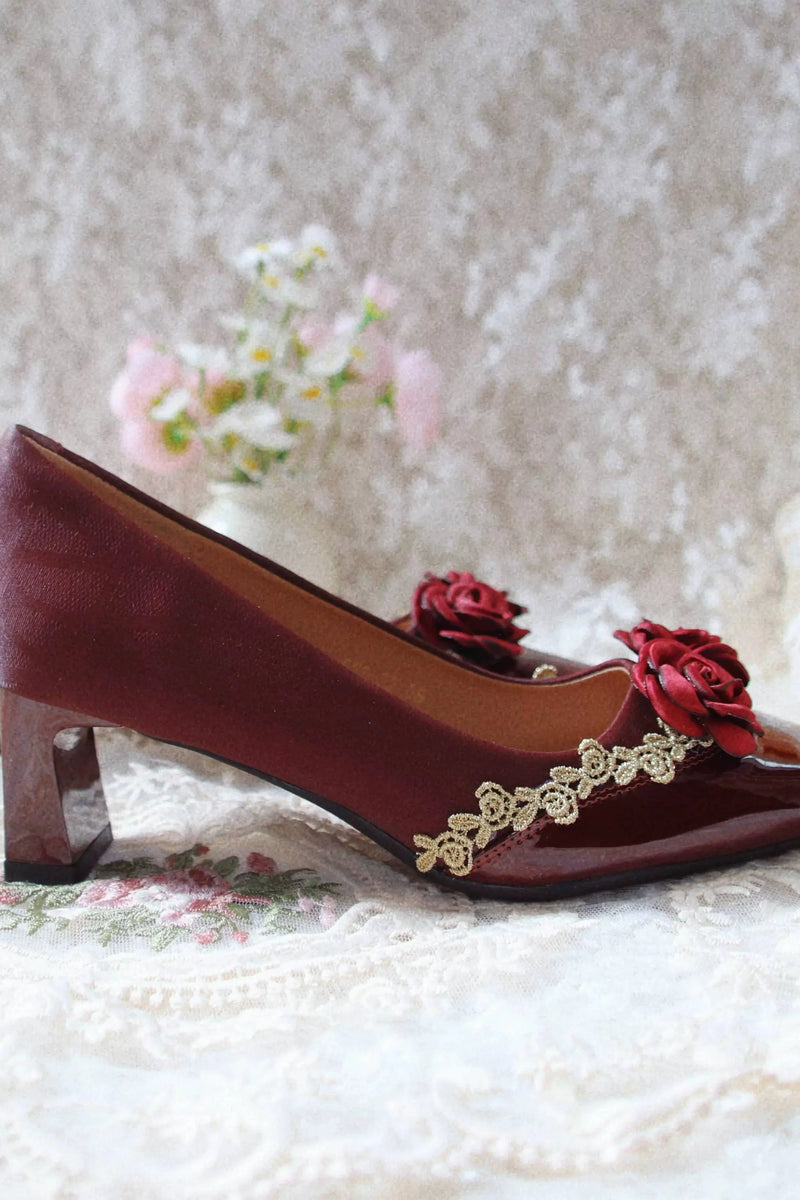 Retro Square Toe French Leather Stitch Flat Heel