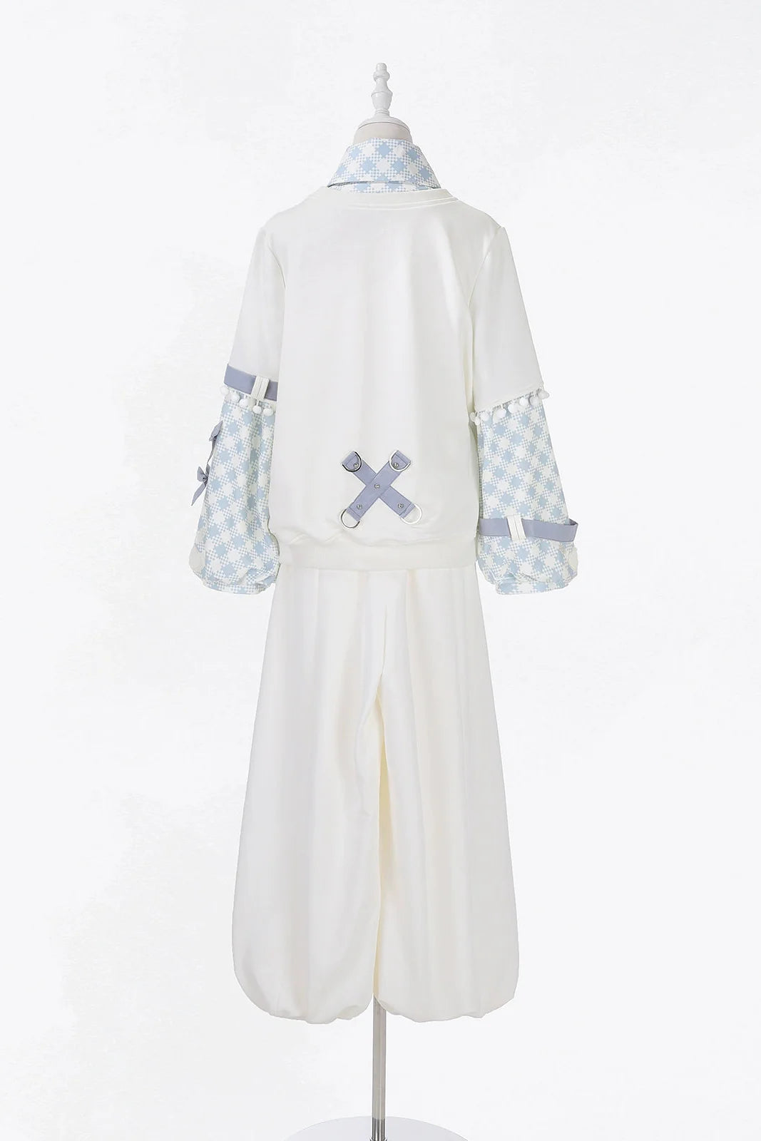 Digital Plaid Top + Wide Pants + Belt + Tie