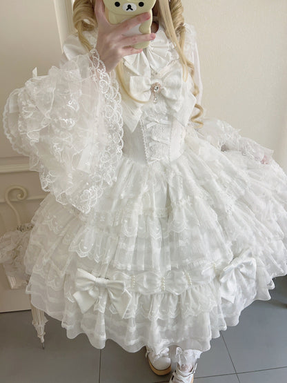 [pre-order] White Sugar Doll Princess Sleeve Suspender Dress Suit + Bonnet Hat