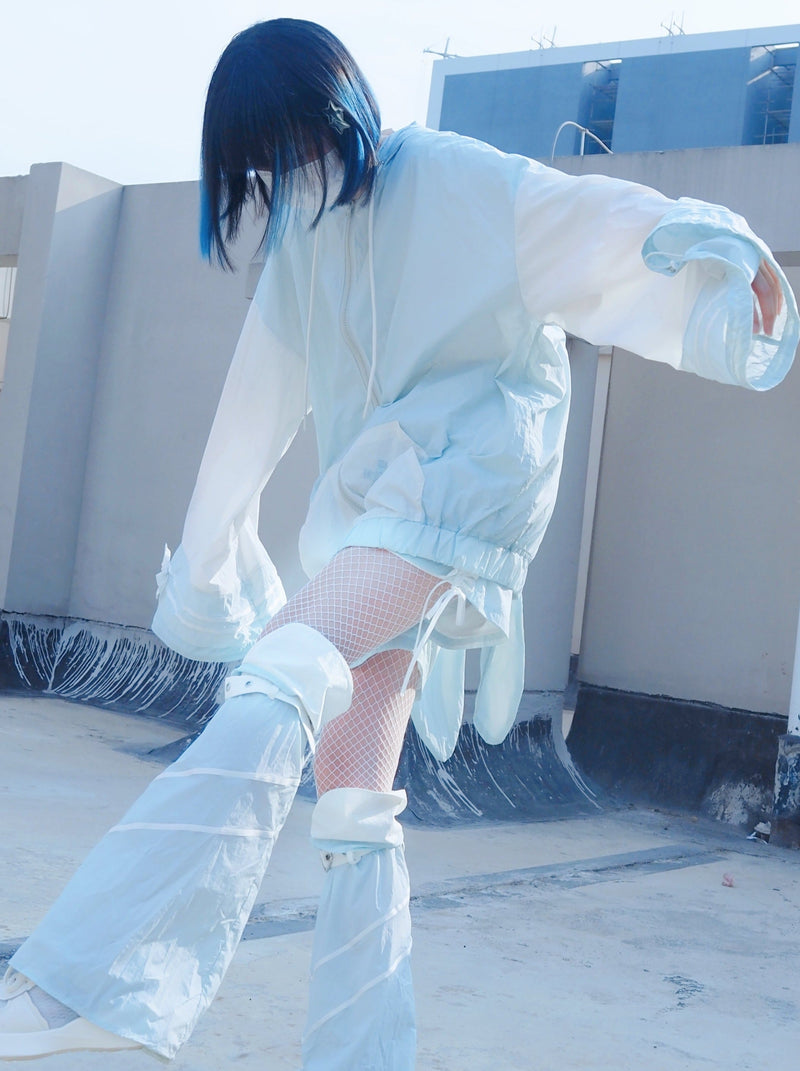 [angel Style] Aqua Angel Subculture Hooded Hoodie + Ribbon Shorts + Leg Warmers