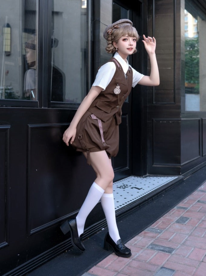 Retro Boy Brown Vest + Shirt + Balloon Pants